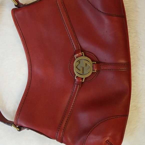 GUCCI RED leather calfskin Reins hobo shoulder bag hardware brass gold tone - Picture 2 of 5